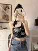 2026 Nuevo Top Corto de Tirante Único Sexy Estilo Retro Americano con Estampado de Graffiti para Mujer