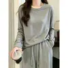 Chegada Nova Outono 2026: Camiseta de Algodão Bambu com Gola Redonda e Manga Longa para Mulheres - Top de Camada Base de Alta Qualidade, Elegante, Modelador e Estiloso