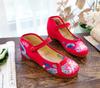 Zapatos de Tela Bordados de Loto Vintage con Hebilla de Flor Zapatos de Capa Única para Mujer Zapatos de Tacón Bajo Zapatos de Mujer