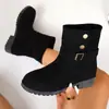 Botines de Cuero de Gran Tamaño Transfronterizos para Mujer Estilo Británico Retro Nuevo Botas de Caballero Botas Francesas de Media Pantorrilla para Mujer Venta al por Mayor