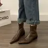 Botines de moda estilo francés con tacón grueso para mujer, nuevos botines de una sola pieza para primavera y otoño 2024, punta fina, plateados, elegantes, de ajuste ceñido