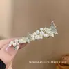 Grampo de Cabelo Elegante com Pérolas para Mulheres, Presilha de Metal com Laço Preto, Presilha Lateral de Alto Padrão, Presilha para Franja, Simples Presilha Bico de Pato
