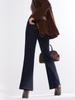 Pantalones Acampanados de Pana Estampada para Mujer, Nuevos de Otoño e Invierno, Pantalones Azules Retro Holgados de Cintura Alta con Parte Superior Ajustada y Parte Inferior Ancha