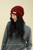 Gorro Holgado de Lana 100% Merino con Rayas de Bloques de Color para Mujer, Gorro de Punto Cálido para Otoño e Invierno, Gorro de Lana Versátil y Moderno