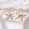 Brincos de Aço Inoxidável Estrela-do-Mar com Gotejamento de Óleo Cruzados Europeus e Americanos, Estilo Oceano, Versáteis Brincos de Aço Titânio Esmaltados Antidescoloração