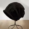 Gorro de Punto Nuevo para Otoño e Invierno de Comercio Exterior con Borde Enrollado, Gorro Delgado de una Sola Capa Holgado para Mujer, Hace que la Cara se Vea Más Pequeña