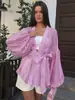 Cardigan de Camisa Elegante Fino Transparente Color Sólido Manga de Linterna con Cinturón y Corbata Nuevo Estilo Otoño 2026 Europeo y Americano Transfronterizo