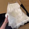Falda de Gasa Delgada y Fluida para Mujer Verano Nuevo Estilo Estilo Suave Cintura Alta Francesa Línea A Malla Media Longitud Falda de Hada