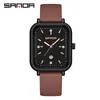 Relógio de Pulso Quartz Tendência Marca Sanda Calendário Simples Quadrado Masculino e Feminino com Pulseira de Couro Relógio à Prova d'Água Atacado