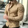 Nova Camisa Masculina Europeia e Americana da Amazon com Estampa de Corrente para Primavera e Outono, Camisa Masculina de Manga Longa com Elasticidade em Quatro Direções