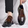 Zapatos de cuero para hombre, de 10 cm de altura interior, con diseño de rayado a mano, de vestir, de negocios, de 8 cm, de caña baja, con cordones, suela gruesa, estilo británico, transpirables, de una pieza.