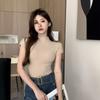 Camiseta Base Adelgazante Verano 2025 con Top Estilo Estudiante Ins Trbottomy Estilo Pura Pasión de Media Cuello Alto Manga Corta para Mujer