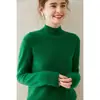 Suéter de Cachemira de Color Sólido Nuevo para Otoño e Invierno para Mujer, Cuello Medio Alto, Hombro de Siete Puntos, Camisa Base, Suéter Cálido Casual de Temperamento para el Trabajo
