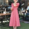 Vestido nuevo de talla grande, mangas abullonadas, escote cuadrado, falda corta, estilo francés Hepburn, diseño Sense Platycodon Grandiflorum, falda con cordón ajustable.