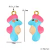 Acero Inoxidable Dopamina Colorido Hipocampo Tridimensional Gota de Aceite Colgante DIY Pendientes Hechos a Mano Collar Accesorios de Joyería