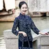 Tecido Azul Estampado Wuzhen Fivela Feita à Mão Top Longo Dobrável Camisa Feminina Conjunto de Macacão Hotel Nongjiale
