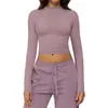 Top Esportivo de Manga Longa para Fitness Secagem Rápida Cruzado Europeu e Americano Gola Alta Justo Roupa Externa Versátil Manga Longa Yoga 8933