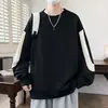 Roupas masculinas plus size, moda jovem, moletom com gola redonda de marca da moda com manga caída, camiseta de manga comprida para homens, preto, primavera e outono