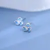 Brincos de Flor de Íris com Zircônia Azul em Prata Pura 999 para Mulheres, Brincos de Luxo Leve de Alta Qualidade, Frescos e Versáteis, Acessórios de Orelha Elegantes
