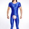 Body Masculino Plus Size P M Manga Curta Abertura no Gancho Brilhante Sedoso Sexy Liso Alta Elasticidade Tamanho Grande