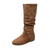 Versión de cuero suave~Botas adelgazantes de tacón oculto botas de montar de gamuza para mujer punta redonda botas largas hasta la rodilla botas western arrugadas