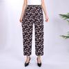 Venda Direta da Fábrica Calça Floral Feminina de Seda Gelada de Verão, Calça Floral de Nove Pontos, Conjunto de Calças Casuais para Meia-Idade e Idosos, Faz as Pernas Parecerem Mais Longas