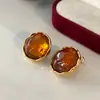Aretes redondos de ámbar, nuevo modelo popular 2026, estilo de lujo de alta gama, aretes vintage Maillard de lujo ligero