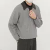 Suéter de cuello polo acanalado, con bloques de color y estilo vintage para hombre, ajuste casual y relajado, suéter de punto suelto para otoño e invierno
