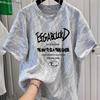 Camiseta Feminina Plus Size 150kg High-End Renda de Letras Manga Curta, Top Casual Solto e Estiloso de Meia Manga para Mulheres Plus-Size