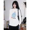 Camiseta Base de Manga Larga de Algodón Puro Casual con Estampado de Dibujos Animados Estilo Coreano para Mujer, Top de Pareja para Primavera