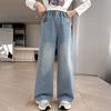 Calças Femininas Primavera e Outono 2025 Novo Estilo de Inverno Calças Compridas Roupas Infantis Bebê Menina Moda Jeans Forrado com Lã Calças de Perna Larga