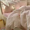 Conjunto de Roupa de Cama de Quatro Peças em Algodão Puro Lavado Estilo Francês, Capa de Edredom em Gaze de Camada Dupla, Lençol de Cima, Lençol de Elástico, Conjunto de Três Peças Estilo Estudante 4