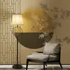 Novo papel de parede de tecido para parede de fundo de TV de quarto clássico Zen chinês com flores e pássaros, luxo leve, hotel, sala de chá