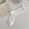 Meias de ouvido de madeira para primavera e verão, meias tubulares femininas simples, combinam com tudo, meias de malha com felpa de verão japonesas, ultra finas, respiráveis, finas
