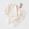Ropa interior transpirable de algodón puro para bebé, costuras sin costuras, estándar Clase A, cintura alta, protección para la barriga, conjunto de ropa para el hogar de primavera y otoño para bebé