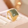 Anillo de plata 925 original y jade abierto elegante simple retro elegante para mujer