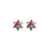 Aretes de Copo de Nieve de Zirconia Colorida Super Flash Europea y Americana de Aguja de Plata Lujo Ligero Alto Sentido Girasol Simple Elegante Aretes para Mujer