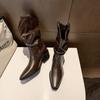 Botas Martin de Tacón Grueso Casuales a la Moda para Mujer 2025 Otoño e Invierno Nuevas Botas Largas Botas de Caballero a Cuadros de Suela Gruesa Punta Afilada Botas de Media Caña