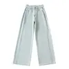 Pantalones de Pierna Ancha Plisados de Tiro Alto Estilo Vintage Largo Hasta el Suelo Nuevo Estilo Otoño e Invierno 2025 Jeans Rectos Adelgazantes Sueltos Tendencia