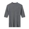Suéter de punto de lana 100% con manga tres cuartos Yangzi, camiseta base, tejido de cuello medio alto para mujer, nuevo top de principios de otoño 2026