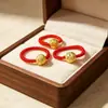 Cuerda Roja Tejida a Mano Cuentas Doradas Mate Cuentas de Transferencia Anillo Cuentas Redondas que Conservan el Color Anillo Chapado en Oro Anillo