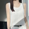 Camisola de mujer con escote en U, color rojo, de verano, con hermosa espalda, de seda helada, corta, sin mangas, de moda.