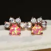 Ortografía Transfronteriza Más Explosiones Moda Huellas de Gato Cristal Rosa Ópalo Chapado en Oro Rosa Pendientes Pendientes Europeos y Americanos para Mujer Pendientes