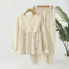 Pijama para Mujer Primavera y Otoño Nuevo Estilo 100% Algodón Crepé Grado A Pullover Manga Larga Pantalón Largo Holgado Talla Grande Ropa de Casa