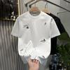 Camiseta de Manga Curta Estilo Americano para Homens, Verão Vintage High Street Lavada e Desgastada Marca Tendência, Camiseta Top Bordada Pesada para Casal