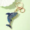 Série Travessia do Oceano Pingente Chaveiro Golfinho Fofo com Strass Pingente Baleia de Desenho Animado de Metal Presente Pequeno Criativo