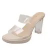 Sandalias de plataforma sexy con diseño de tacón grueso de cristal transparente, nuevo estilo de verano para discoteca, escenario, pasarela, tacones altos.