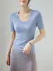 Camiseta de Punto de Acetato y Lana Estilo Moda/Diseñador de Hong Kong y Americana para Mujer, Top Pullover de Manga Corta Ajustado para Verano