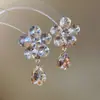 Pendientes Colgantes de Flor Súper Brillantes con Incrustaciones de Diamantes y Pendientes de Gota de Agua, Aretes de Moda Estilo Palacio, Pendientes, Pendientes de Lujo Ligero de Gama Alta