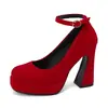 2025 nuevos zapatos de gamuza británica para mujer, mesa de agua, suela gruesa, tacones altos, punta redonda, tallas 40-45, zapatos de comercio exterior